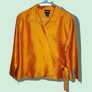 Vintage Mustard Yellow Silk Wrap Top